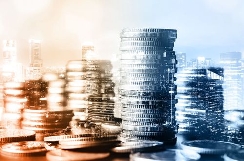 coins | buildings | skyscrapers | orange | blue | finance | savings